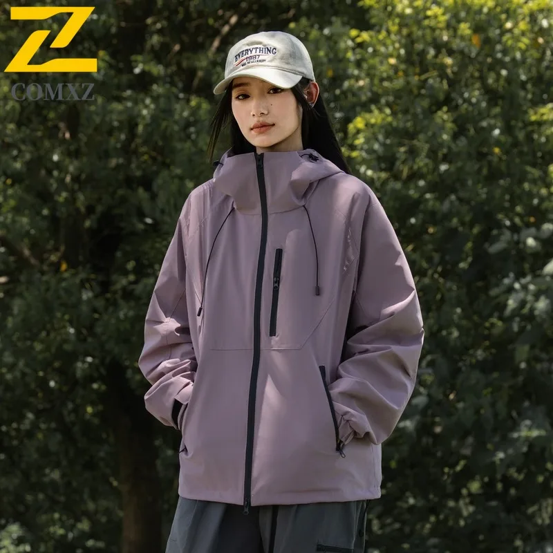 

COMXZ 2025 Мужская и женская ветровка с капюшоном в горном стиле, уличная рабочая одежда, модная куртка для пар с 3D карманами