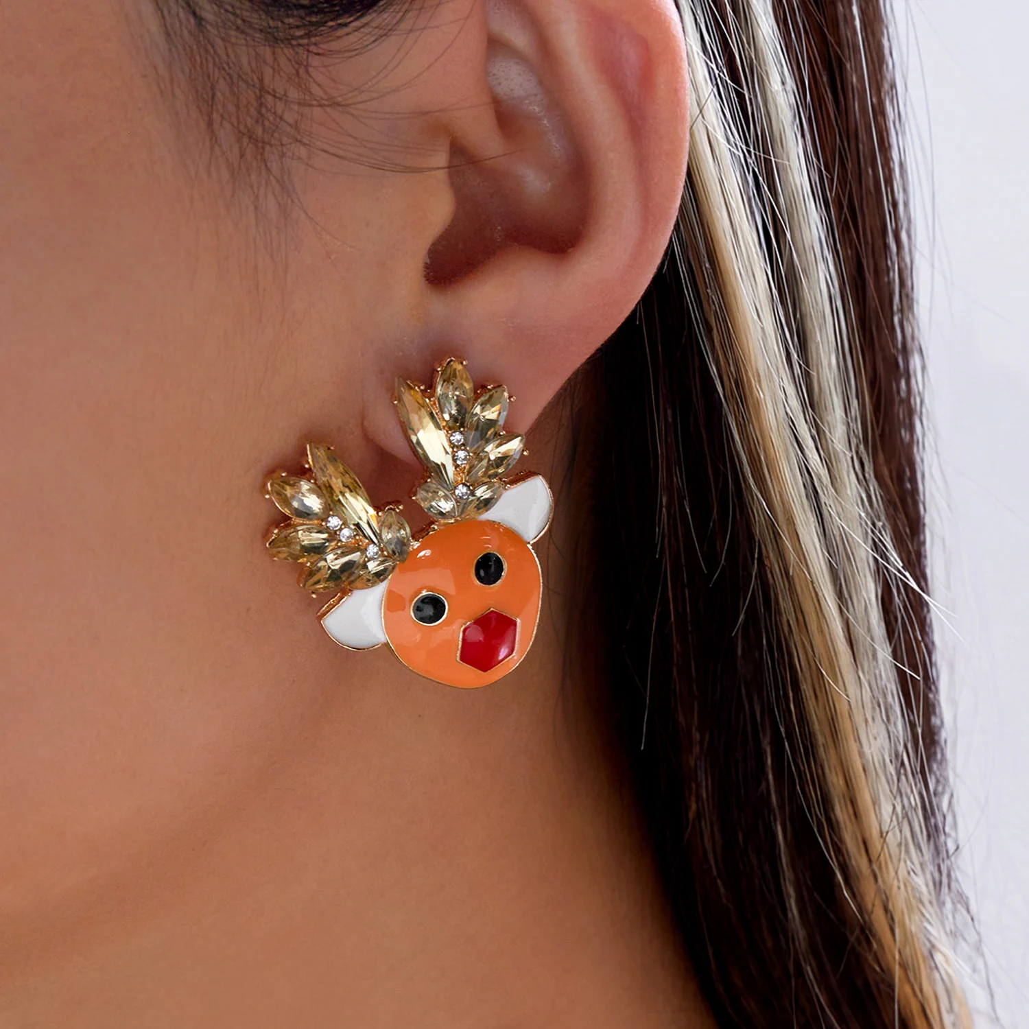 7 Stilvolle Weihnachts-Elch-Ohrhänger für Damen, Glänzende Bunte Strass-Hirsch-Ohrringe, Charms für Neujahrsparty, Feiertagsschmuck-Geschenk – Detail 4