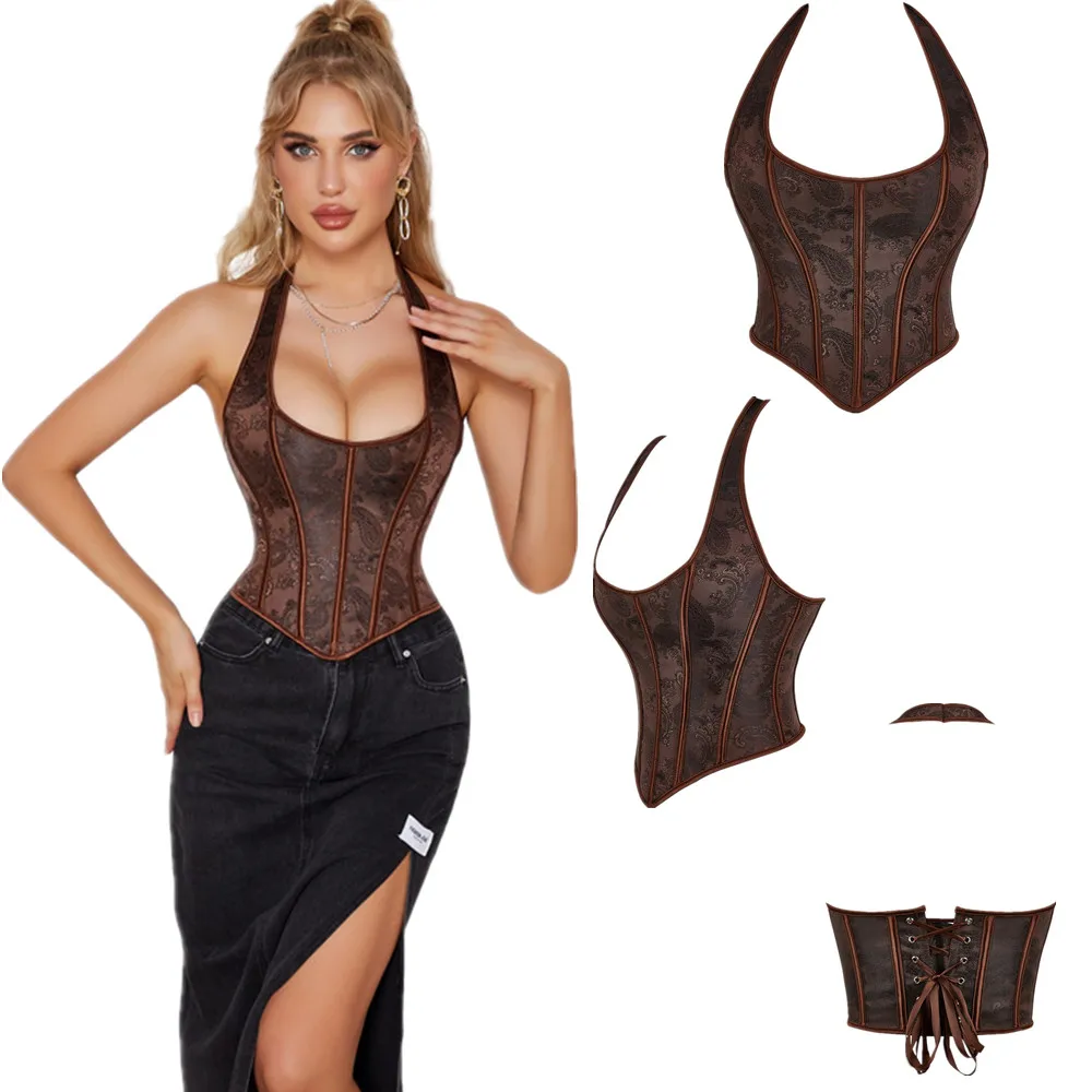 

Women's Sexy Fashion Retro Flower Corset Cropped Top Shaper Waist Suspenders Breasts Underwear Shaper