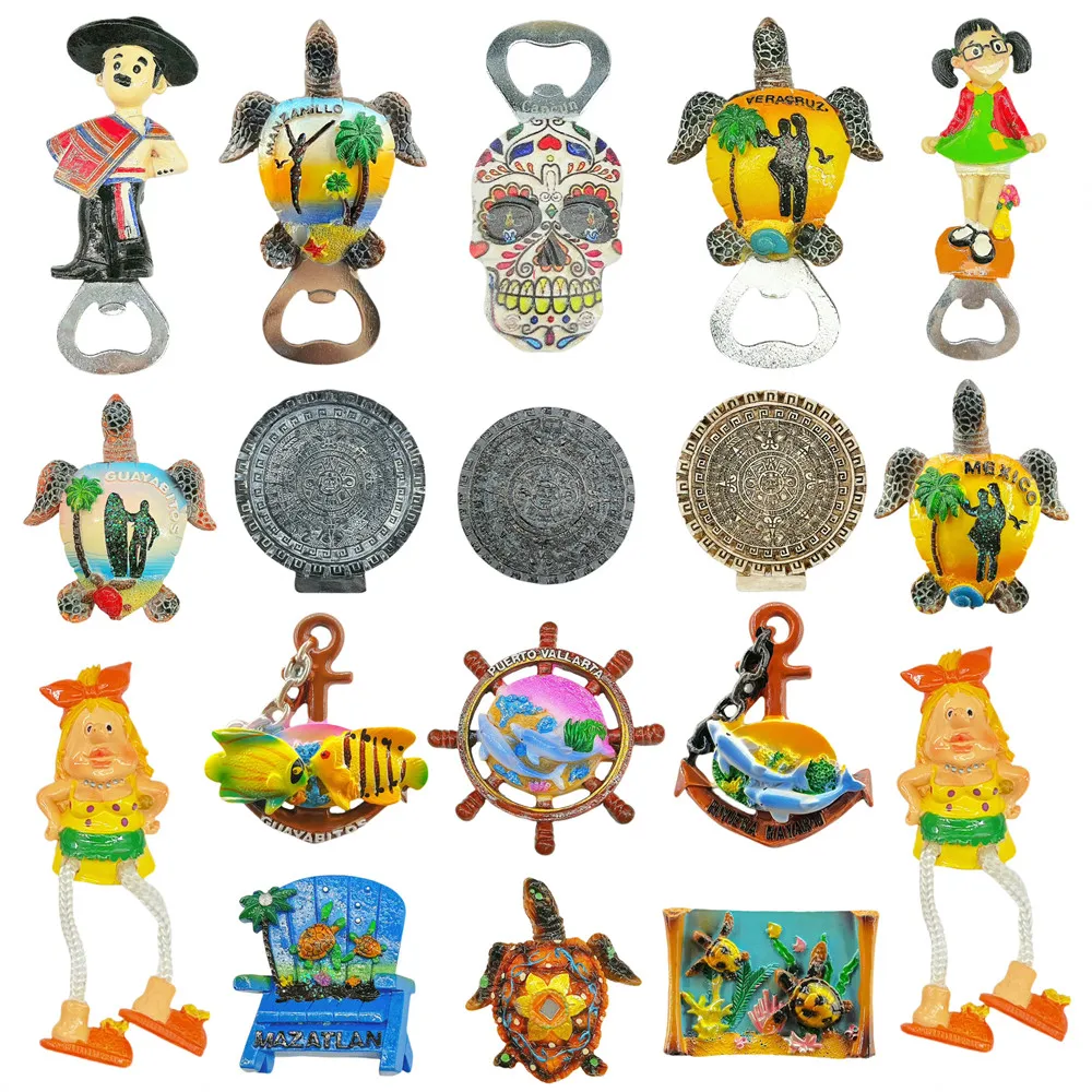 Imanes de nevera de ciudades costeras mexicanas, recuerdos de resina de Veracruz, Puerto Vallarta, Riviera Nayarit y Guayabitos