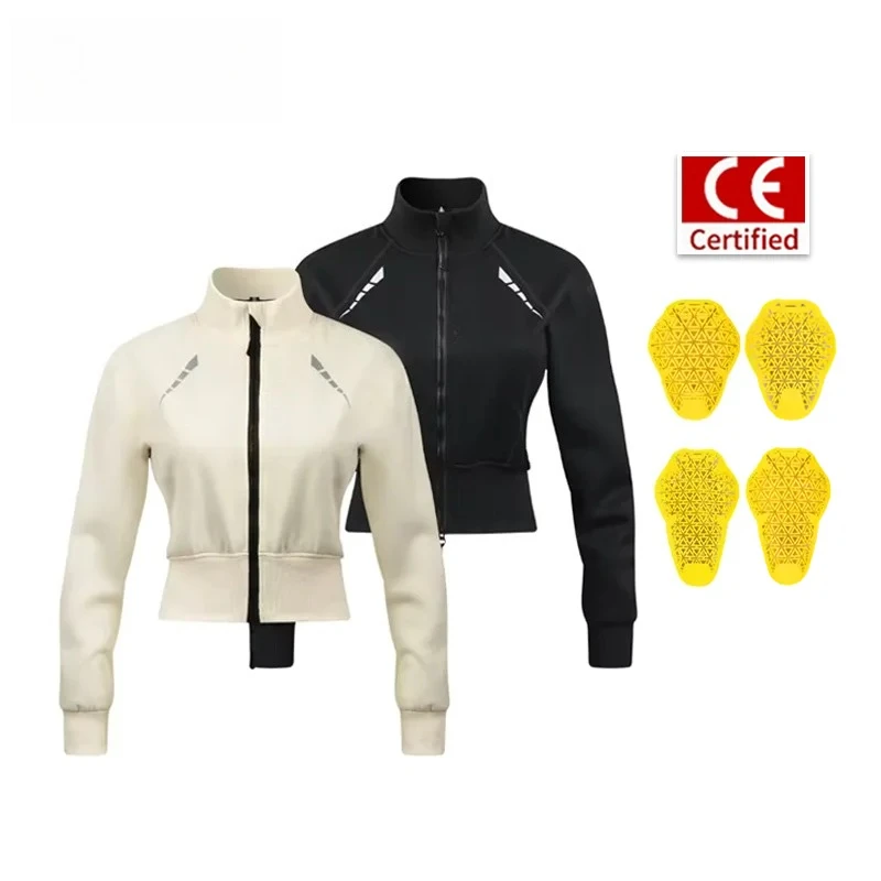 

CE Level2 Reflective Cropped Jacket forWomen,Winter Warm Moto Streetwear Outfit,Protective Outwear for Female Biker Daily Riding