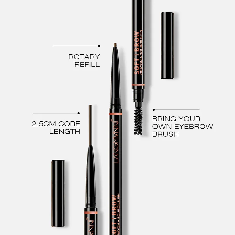Crayon à sourcils automatique rotatif à double extrémité, 1.5mm, précision ultra-fine, anti-transpiration et étanche