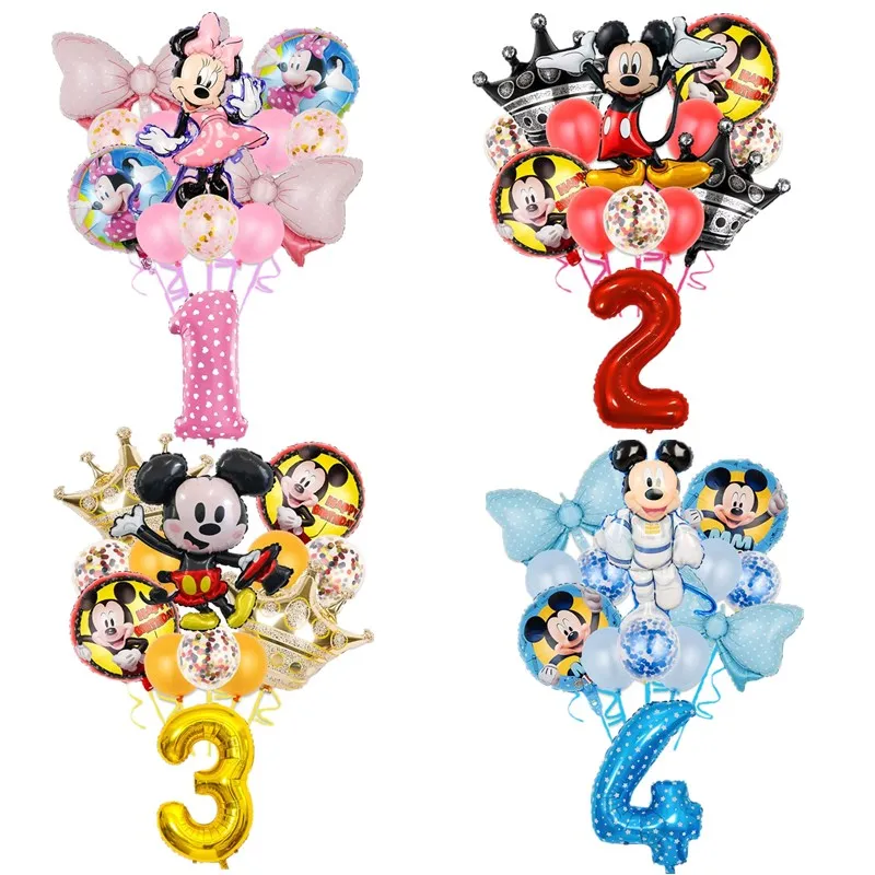 

13pcs Disney Mickey Mouse Foil Balloons Set Boy Girl Birthday Party Decorations Baby Shower Minnie Sequin Confetti Ballon Supply