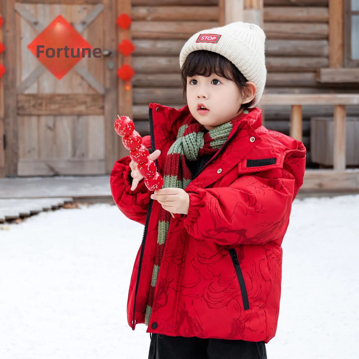

Children's down Jaet Red Festive Outerwear Boy's Spring Year Celebration Clothes Duling Baby Ma Year New Arrival