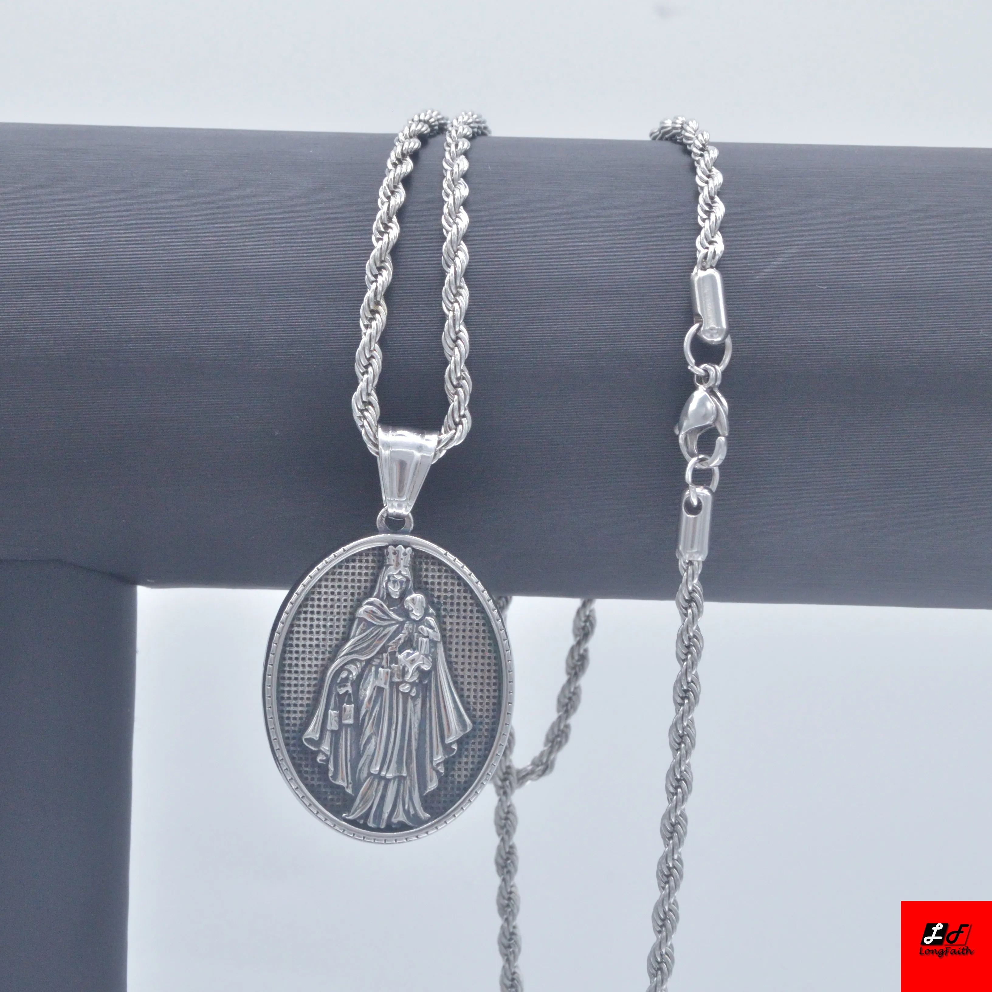 Stainless Steel Guadalupe Pendant Necklace Saint Barbara Our Lady of Guadalupe Pendant for Gatholic No Rust No Allergies