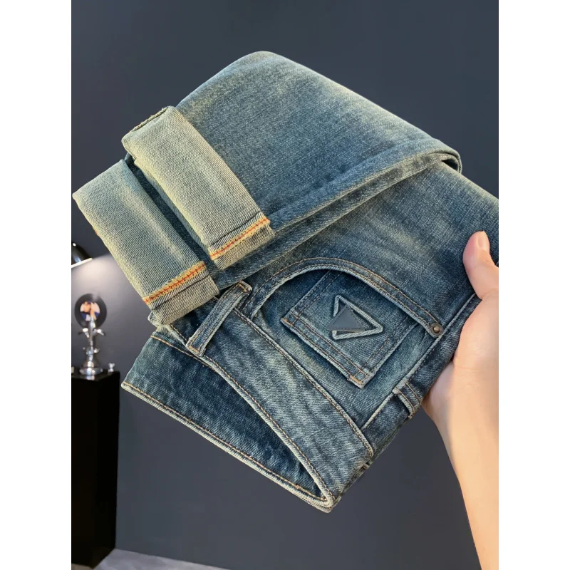 2025 новые осенние винтажные синие мужские элитные модные брендовые облегающие повседневные роскошные джинсовые длинные брюки с небольшой ногой