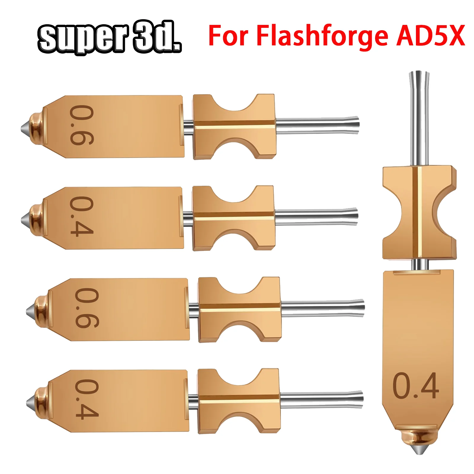 Flash Forge Ad5x Accessories Bimetallic Nozzle AD5X New Upgraded Hardened Steel Hotend Nozzles 0.4/0.6mm 3D Printer Parts