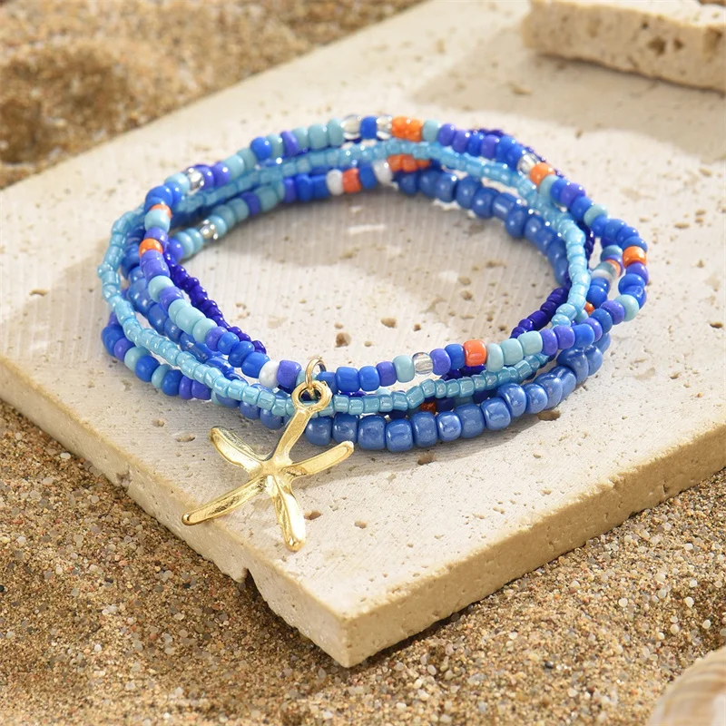 Böhmen Multilayer Reis Perle Fußkettchen Set für Frauen Mode Seestern Anhänger Fußkettchen Sommer Sandstrand Knöchel Kette Auf Bein Schmuck – Detail 13