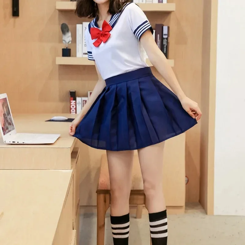 Damski Mundurek Szkolny Sexy Kolekcja Studencka Marynarski Strój Cosplay Japoński Krótki Rękaw JK Garnitur Dziewczęca Plisowana Spódniczka