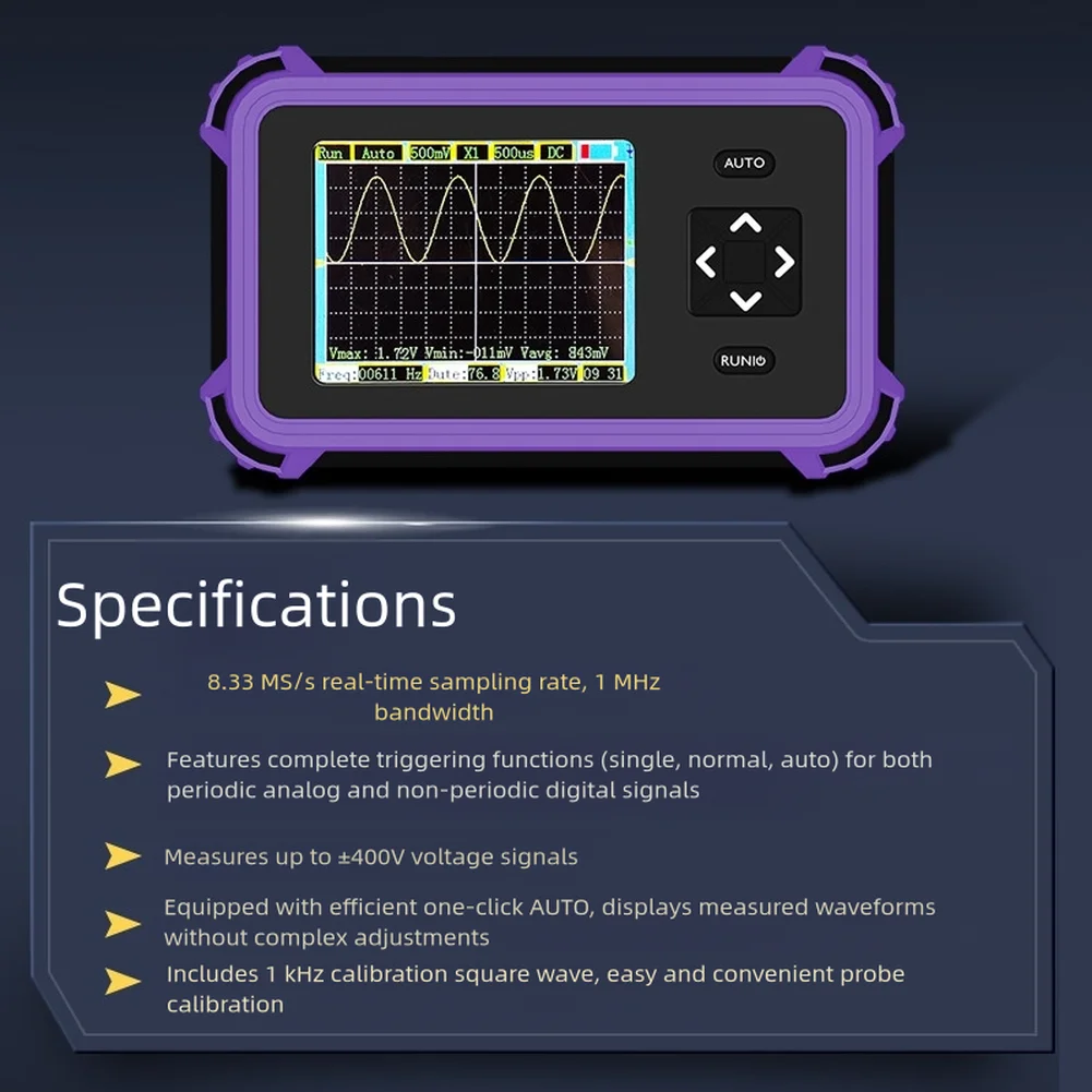 راسم الذبذبات الرقمي المحمول 1 ميجا هرتز عرض النطاق الترددي 8.33 عينات عملاقة/ثانية معدل أخذ العينات لاختبار أداة القياس ملحق في المخزون #6