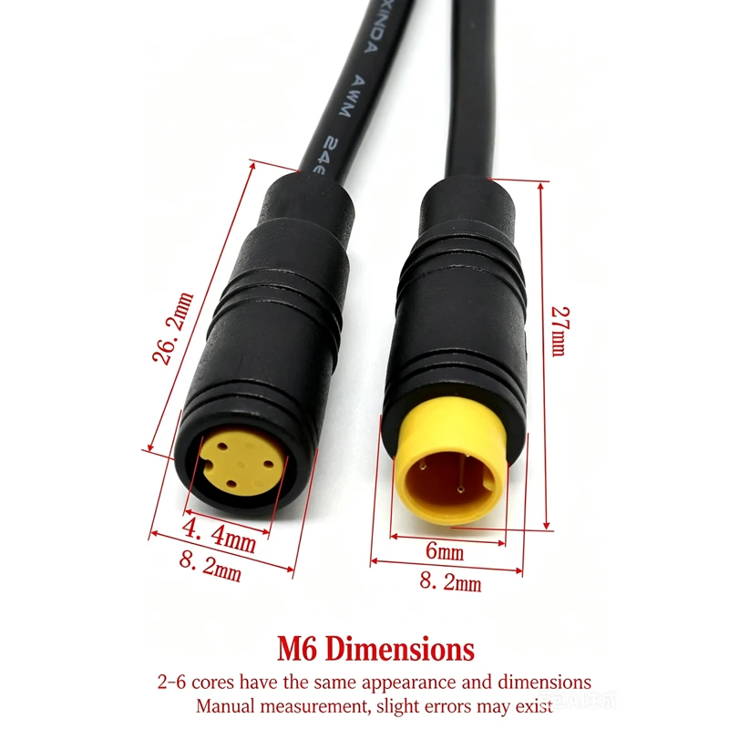 1M M6 M8 2 3 4 5 6 Pin Core Male to Female Julet Electric Butt Cable Plug Connector Scooter Brake Waterproof Signal Sensor Cord