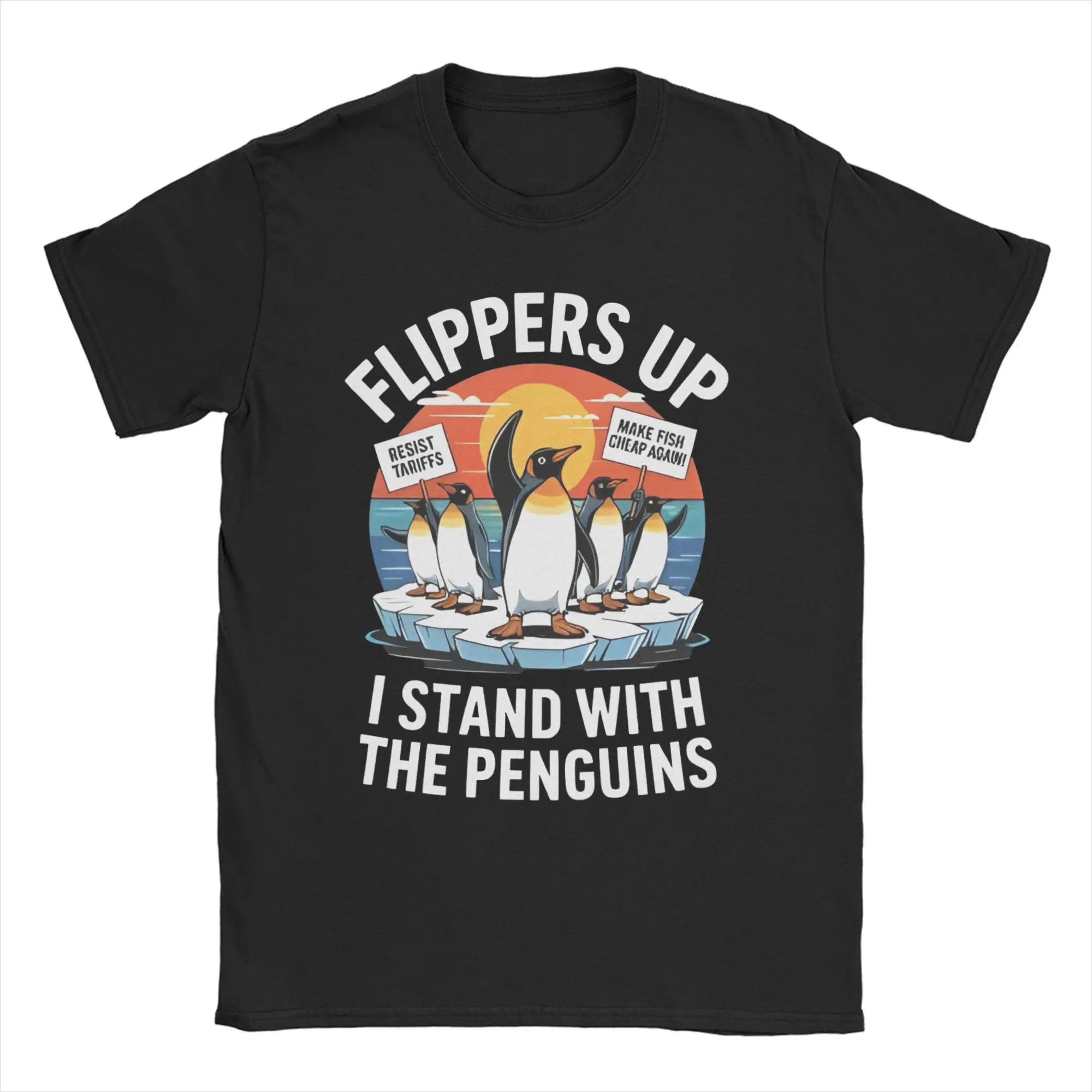 

Funny Resist Penguins Protest Against Tariffs T-Shirt Summer Funny Harajuku T Shirts Male Cotton O Neck Tees Short Sleeves Fun