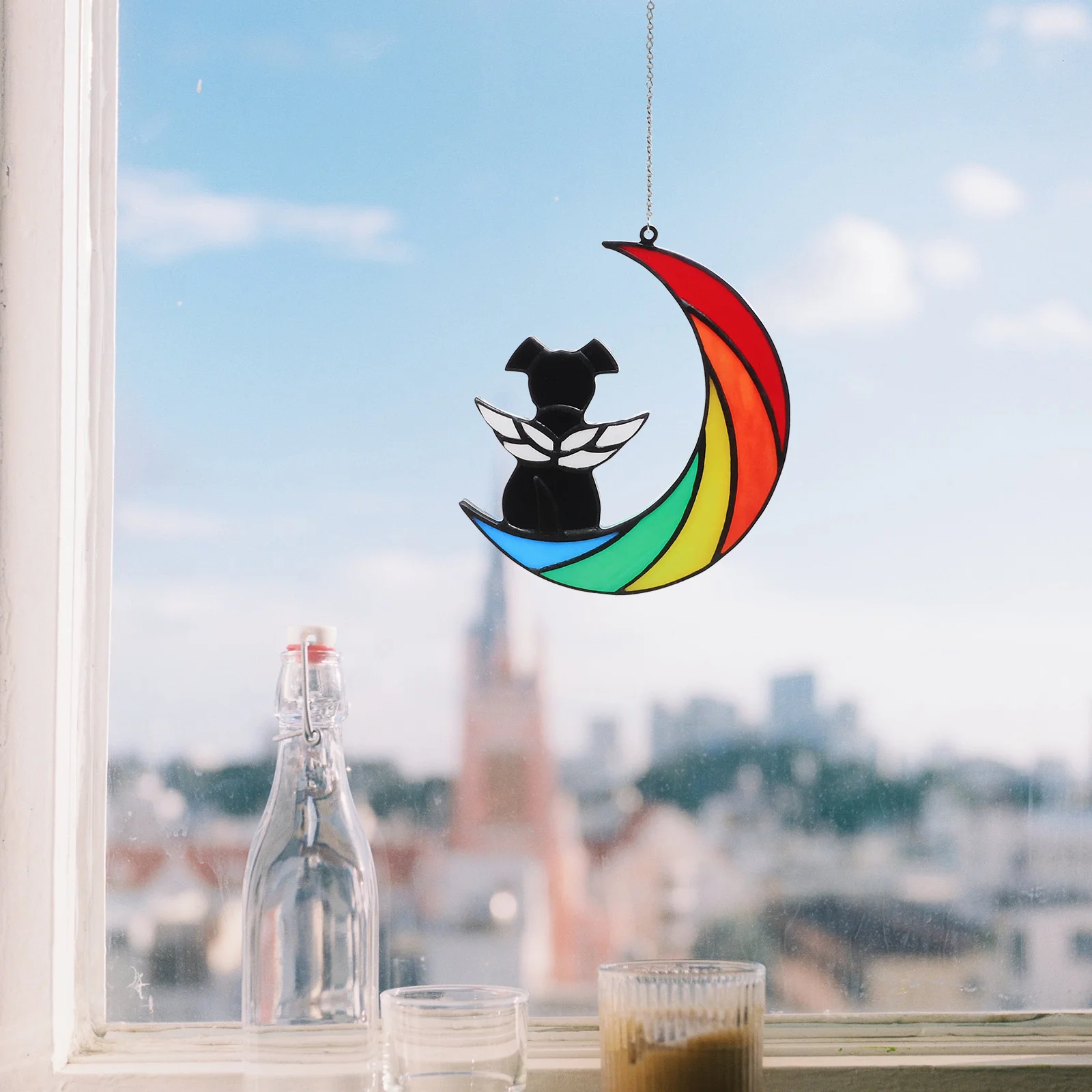 

Pet Memorial Ornaments Acrylic Window Suncatcher Large Dog Moon Decor Hanging Tombstone Home Decor Indoor Outdoor Use