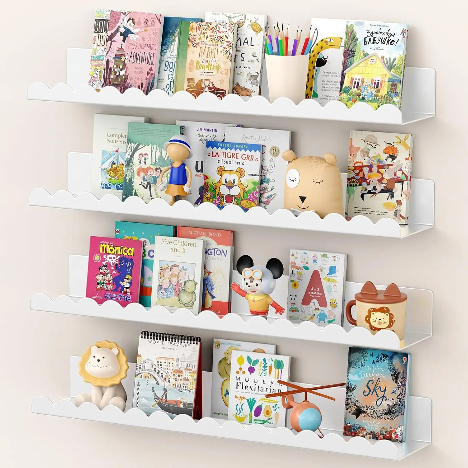 

Floating Shelves for Wall, 23 Inch Metal Nursery Book Shelves 4 Pack, Kids Room Decor White