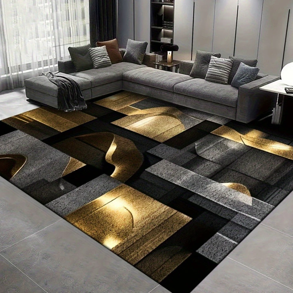 Geometric Splicing Rug Modern Contrast Color Block Line Art Floor Mat Trendy Home Decoration for Living Room Sofa Bedroom Indoor