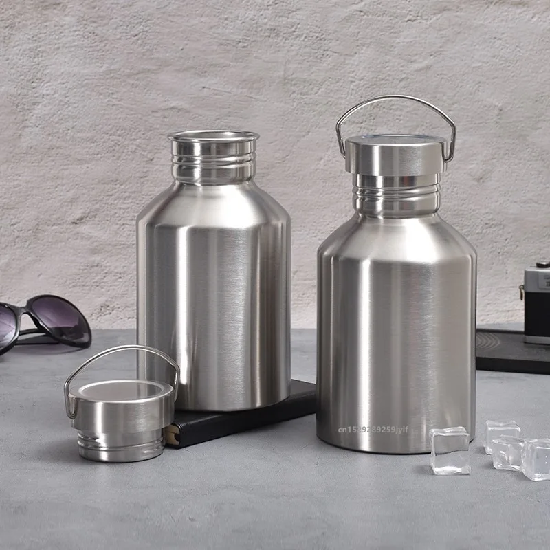 Botella de agua deportiva de gran capacidad de 2000ML, hervidor de agua de una sola pared de acero inoxidable, frascos portátiles para viajes al aire libre, artículos para beber para ciclismo