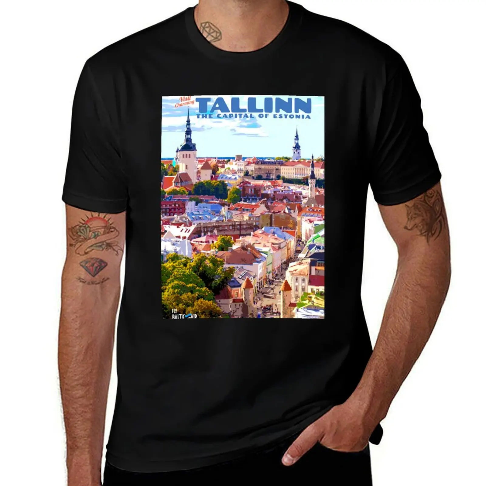 

Vintage-Style Tallinn Travel Poster T-Shirt sweat funny gifts baggy shirts fashion shirts t shirts for men pack