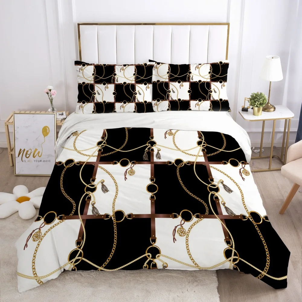 Luxury Bedding Set Simplicity Nordic Style Printed Double Queen Duvet Cover with Pillowcases 3 Pieces Polyester Quilt Cover