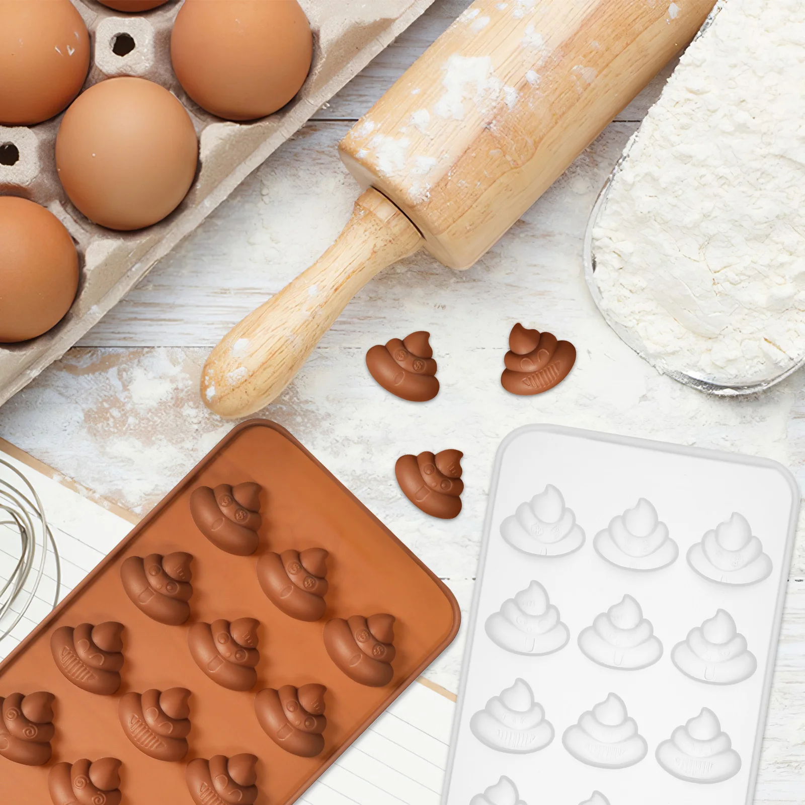 4 Buah Cetakan Silikon Bentuk Kotoran untuk Cokelat, Permen, Fondant, Alat Panggang, Mudah Dilepas, Multifungsi, untuk Penggunaan Keluarga