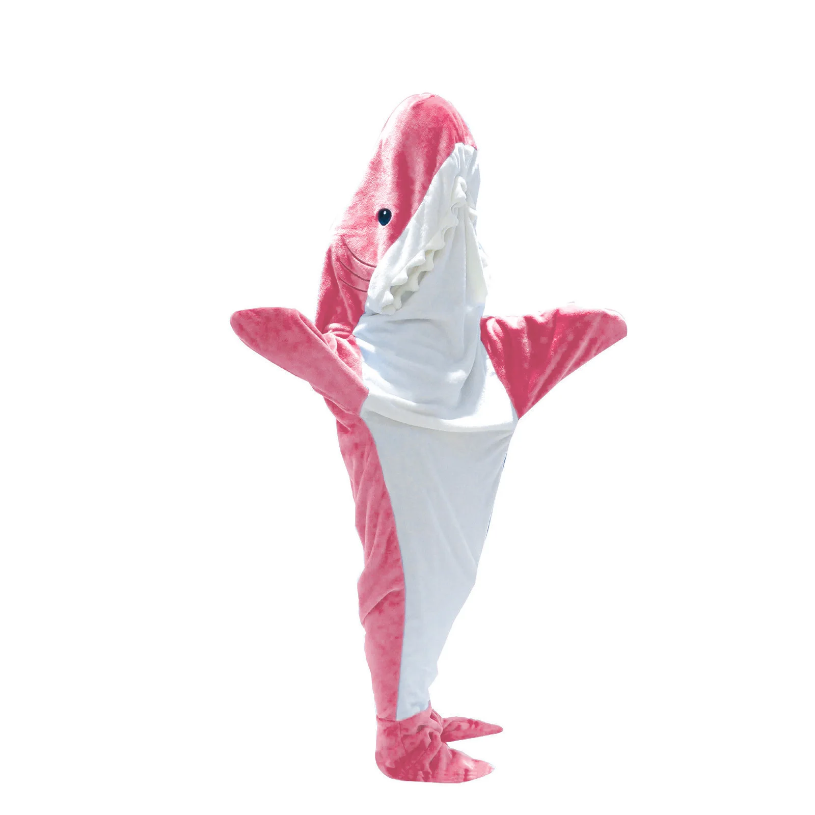 Pink Super Soft Cartoon Shark Loose Hooded Pajamas Family Pink Loose Hooded Pajamas Shark Adult Sleeping Blanket Adult Blanket