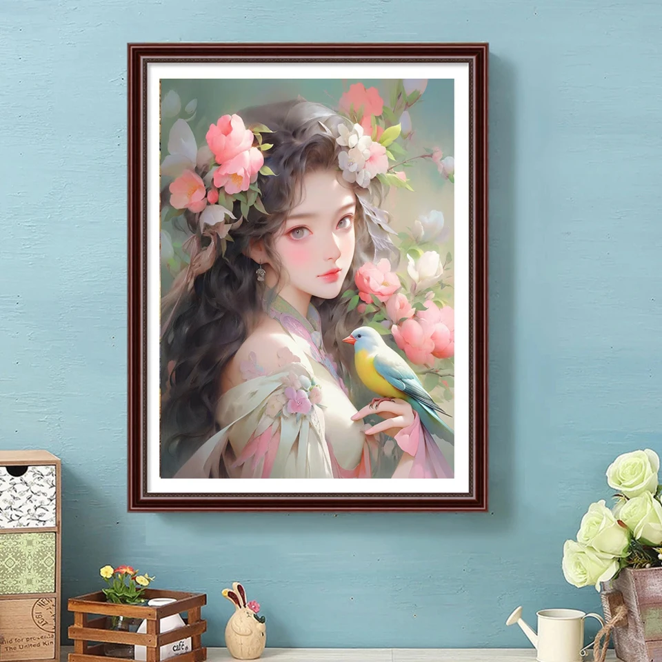 5D Full Diy Diamond Embroidery 2023 Fantasy Fairy Girl Flower Novelties Parrot Bird Butterfly Mosaic Painting Cross Stitch W5