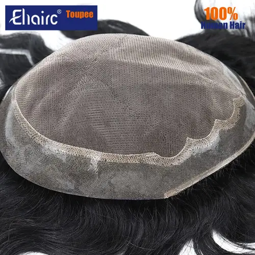 Imagen 2 del producto Prótesis de cabello masculino Mono con Pu suave alrededor de peluca duradera para hombres pelucas transpirables para hombres 100% prótesis de cabello humano para hombres