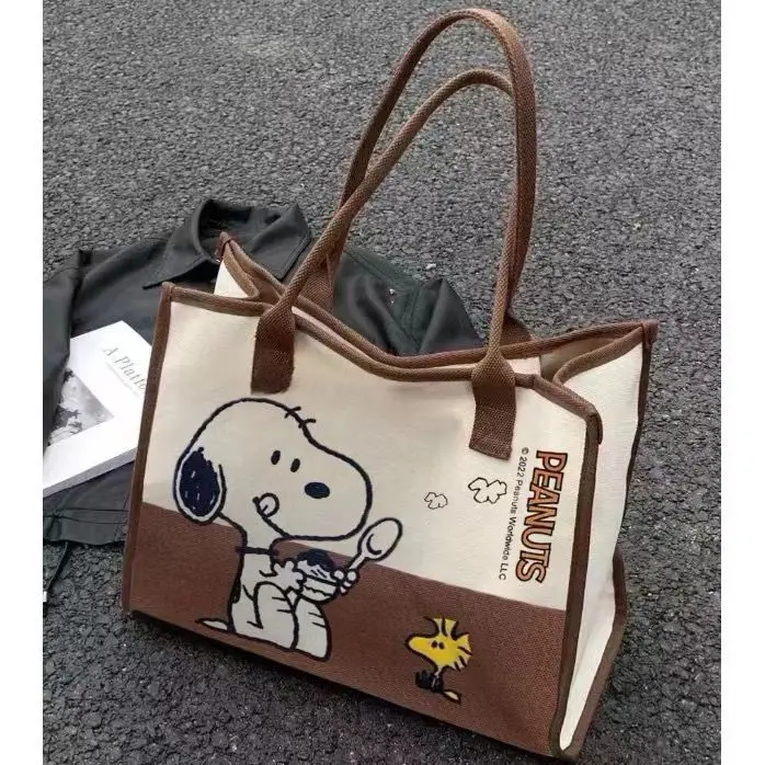 Snoopy Woodstock Cartoon Große Kapazität Schulter-Pendler-Tragetasche Kreative Animationstasche für Studenten Handliche Canvas-Tasche – Detail 2