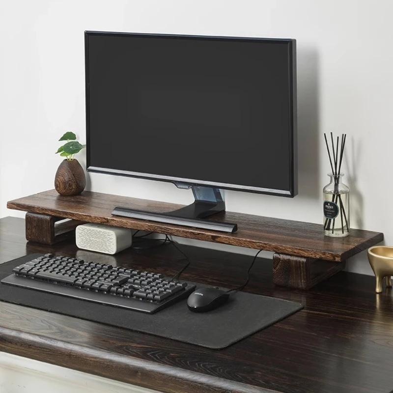 Solid Wood Monitor Stand Ergonomic Desktop Riser for Computer Screen Office Desk Organizer Natural Wooden Shelf & Laptop Stand
