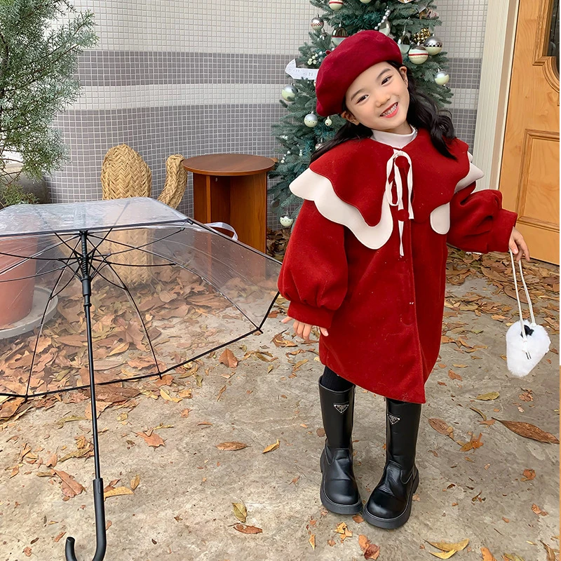 

Baby Christmas Clothes Winter Warm Children Casual Thick Jacket with Big Collar Little Girl Loose Cotton Long Coat Kids Clothing