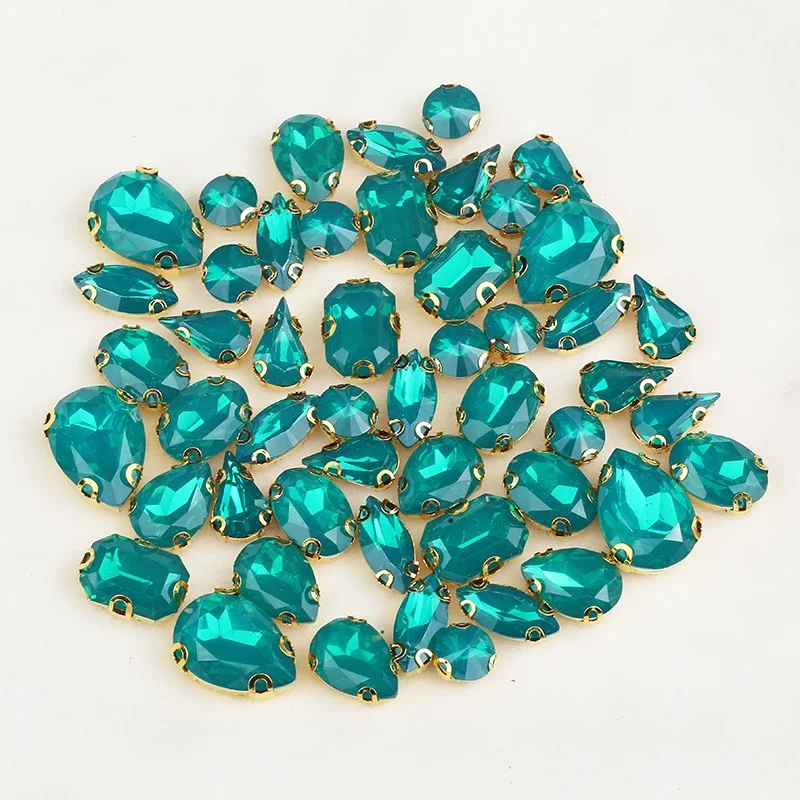 PEESOM 50pcs/bag Gold Claw Setting Mixed Shape Opal Color Rhinestone with Holes Flatback Sew On Resin Rhinestone DIY Accessories