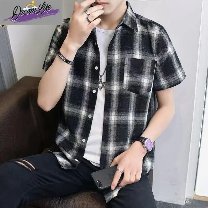 Zomer dun katoen heren ort Sve irt casual losse geruite irt puur katoen f Sve top jeugd faion ronde ne