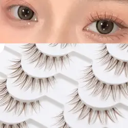 10 Pairs Natural Look Brown False Eyelashes Fashion 3D Japanese Cosplay Faux Mink Lashes Dramatic Anime Lashes for Women