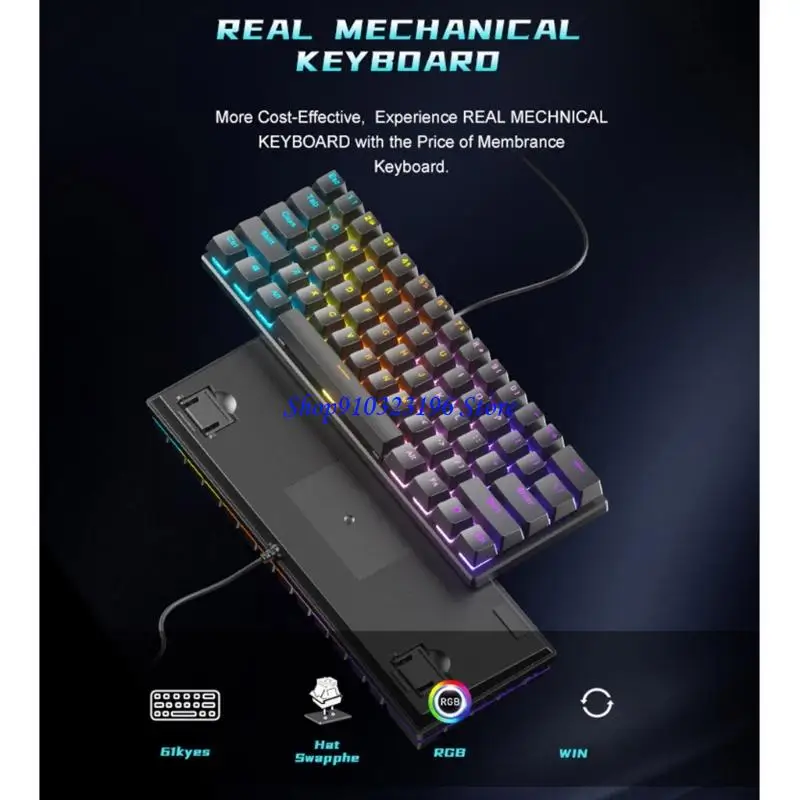 

Q1JF LED Mechanical Keyboard Hot Swappable Gaming Keyboard Corded Keyboard 61