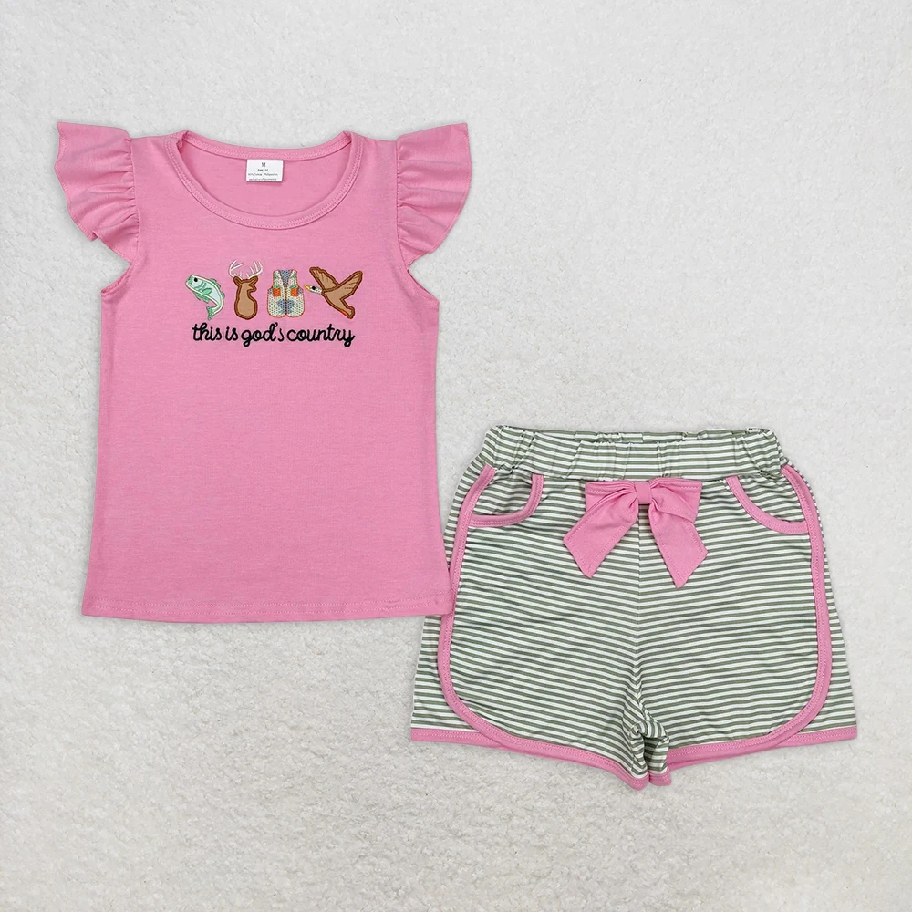 

Baby Girls Hunting Shirt And Bow Shorts Set 'This Is God's Country' Top with Fish Deer Duck Design for Girls Clothing Set