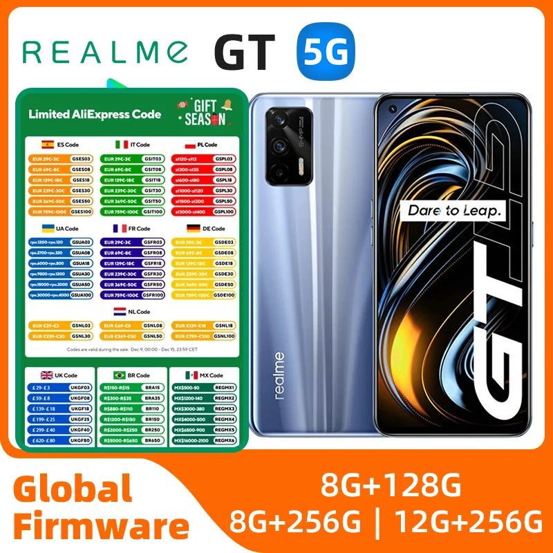 Realme-GT Android 5G Unlocked Smartphone, 6.5 ", 128G, Todas as Cores, Bom Estado, Original, Usado