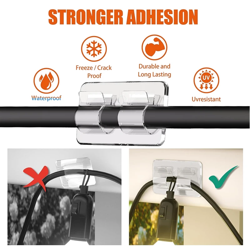 50/100PCS Hook for Outdoor String Light Clip Christmas String Light Cable Clip Adhesive Strip for Hanging Light Rope Organizer
