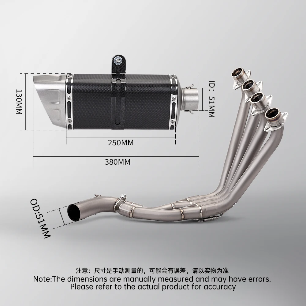 

Для CB650F CB650R CBR650 CBR650F 2014-2023 выхлопная система мотоцикла, полная система, передняя труба среднего звена, побег 51 мм, глушитель для мотоцикла