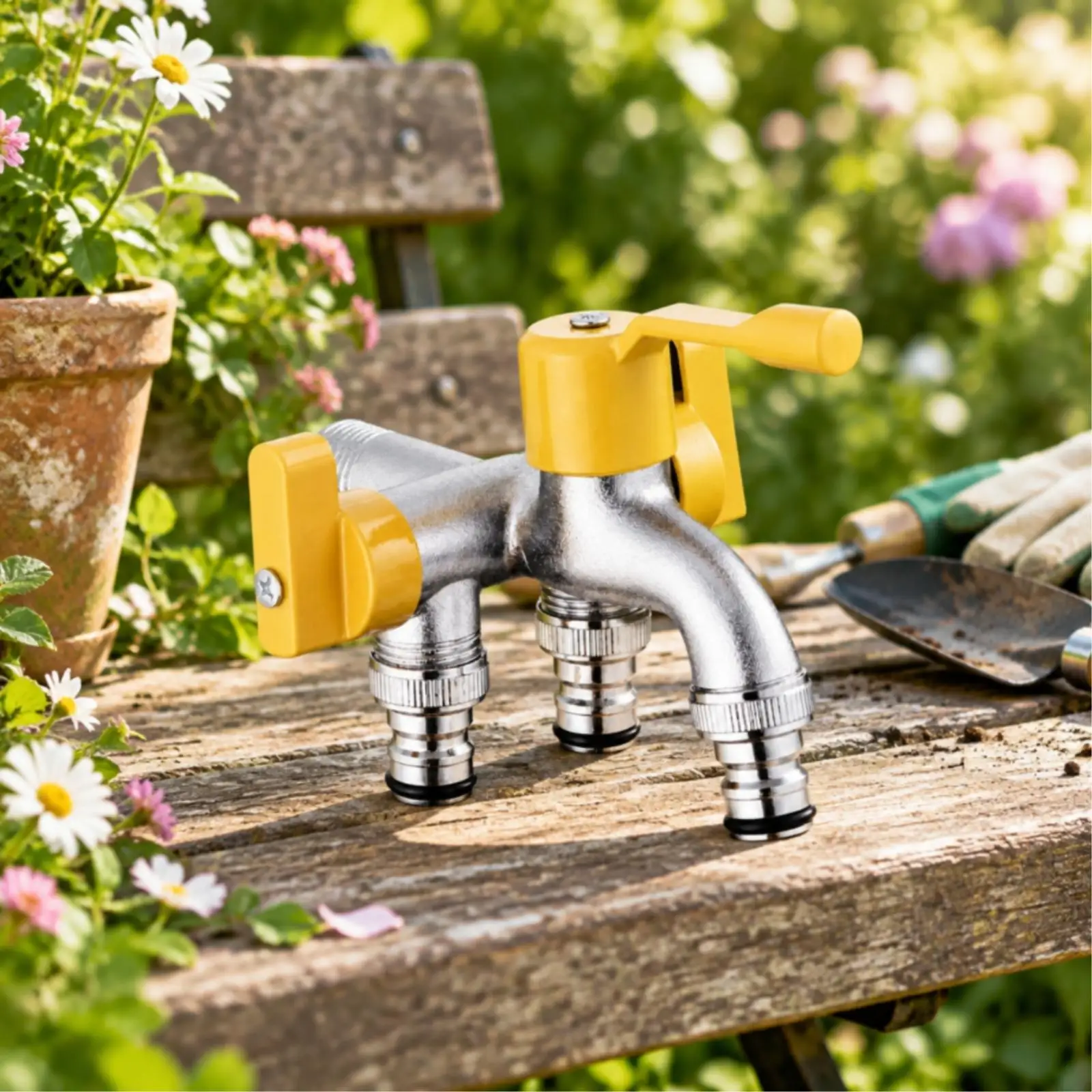 Outdoor Frost Proof Faucet Copper Garden Spigot with Dual Threaded Outlets and Curved Spout for Hose and Equipment Hookup