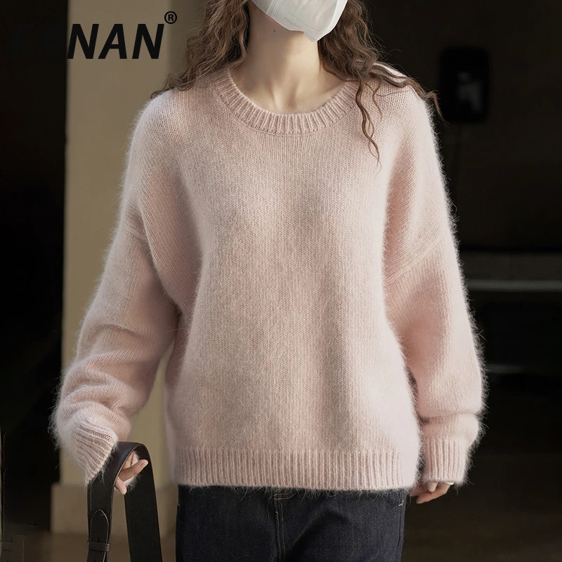 

FANAN толстый теплый шерстяной вязаный свитер для женщин, повседневные свободные топы с круглым вырезом и длинными рукавами, женская одежда, новинка зимы 2023 г.