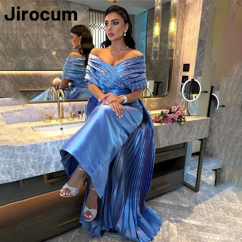 

Jirocum Women's Off Shoulder Prom Gowns Bodycon Beaded Pleated Party Evening Gown Ankle Length Saudi 2024 Formal Occasion Dress