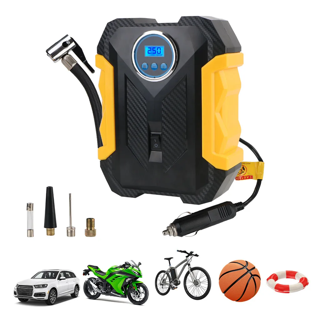 

150PSI 120W LCD Display Cigar Lighter Plug Air Compressor Portable 12V Air Pump Digital With LED Light Tire Inflator