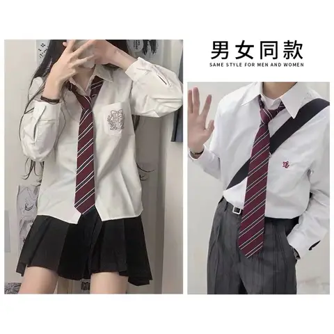 JK 넥타이 남성 여성 성인 폴리에스터 스트라이프 넥타이 유니폼, 대학생 정장, 넥웨어 칼라, 어린 소녀 유행 넥타이, 레이지 넥타이