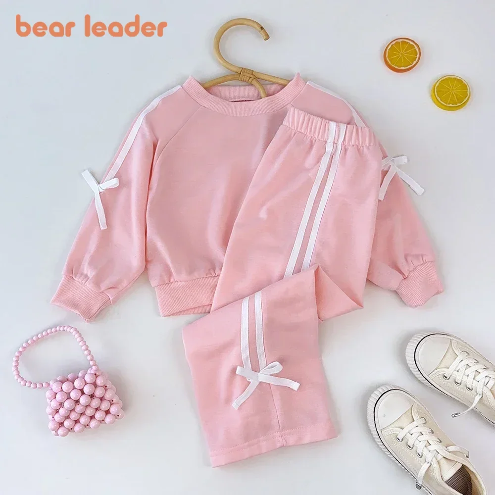 Bear Leader Kids Clothes Girls Autumn Fashion Bow Decoration Pink Sports Top+Pants Two-piece Sets Children\'s Daily Casual Wear