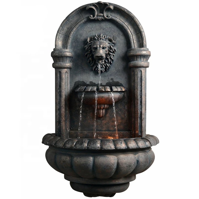 

hotsale new design lion head fiberglass resin water wall fountains for outdoor decoration