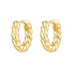 Shevalue New Women Twisted Huggie Earring Fashion Spiral Shape 14K Gold Plated Hoops With 925 Sterling Silver Post Mini Earrings
