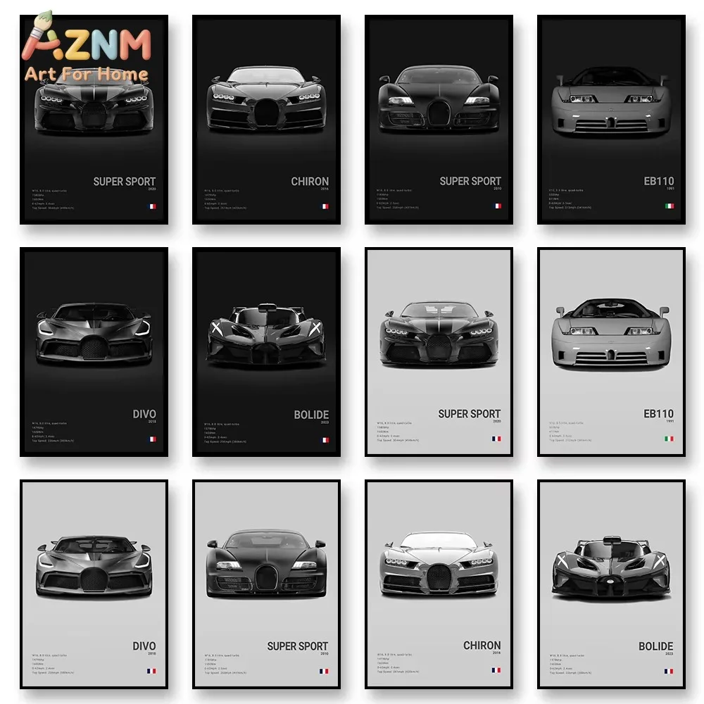 1pc CHIRON EB110 Canvas Wall Art Print Poster DIVO Sports Car Decoration Painting Modern Home Decoration Painting Car Lover Gift