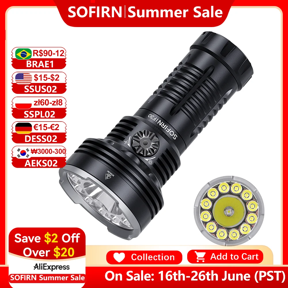 

Sofirn IF30 LUMINUS SFT40 LED Flashlight Powerful 12000lm 32650 Battery Lanterna USB C Rechargeable Torch Outdoor Camping Light