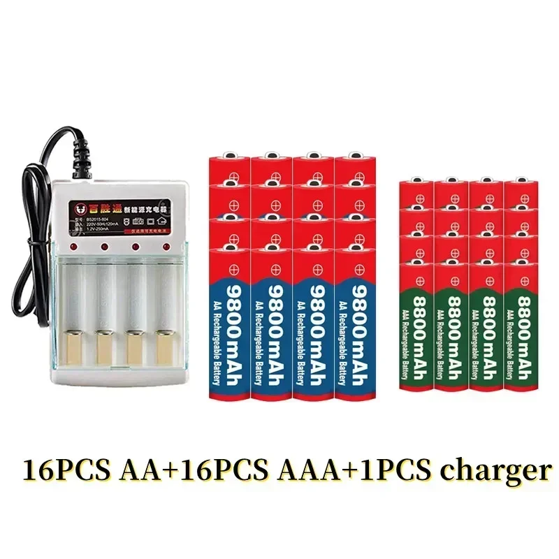 NEW 1.5V AA9800mAh+AAA8800mAh+charger 1.5V, Rechargeable Nickel Hydrogen Battery, Used for Electronic Toys,  Camera Batteries