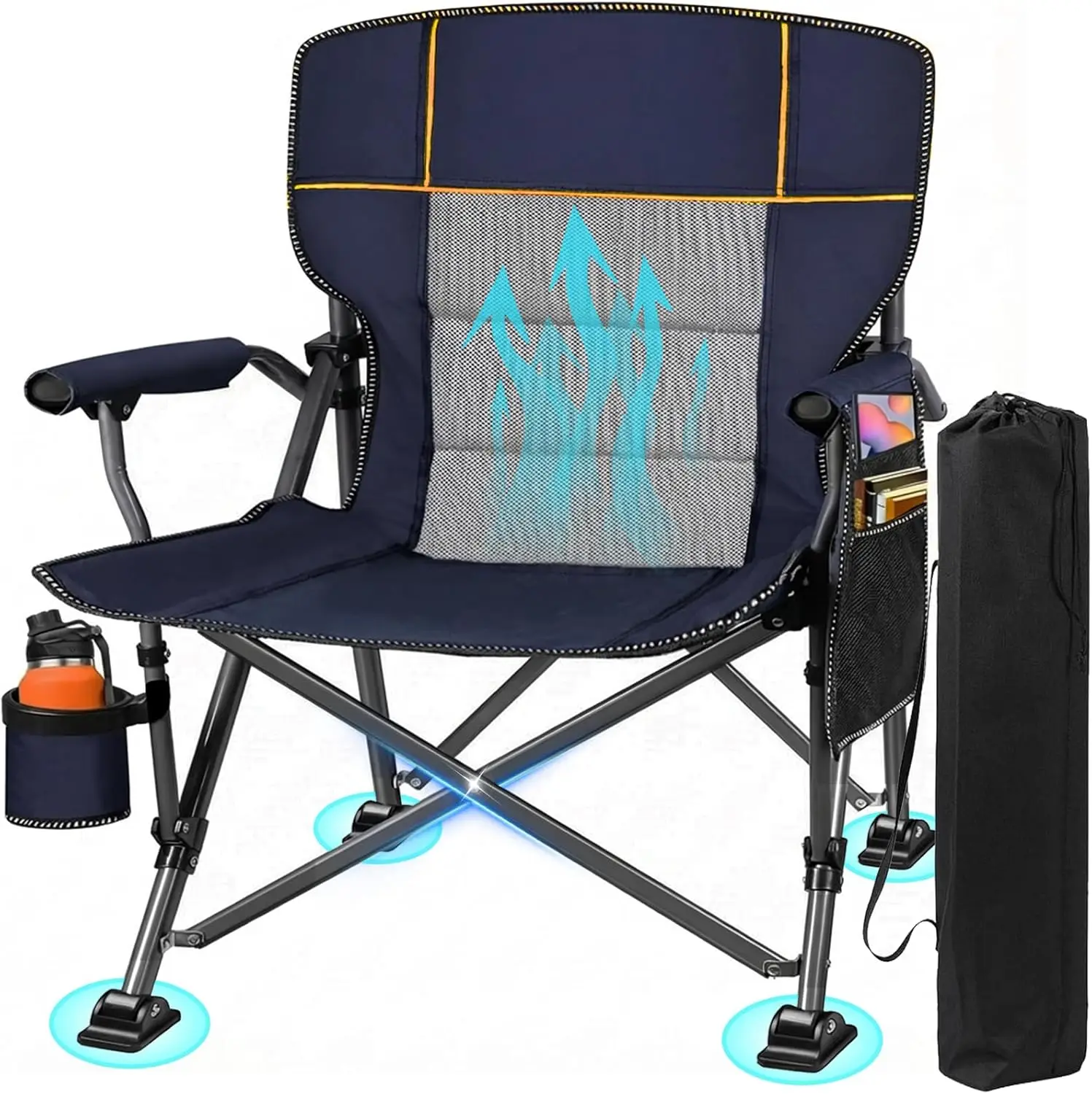 

Oversized Camping Chair 500LBS Heavy Duty, Foldable Outdoor Chair with Padded Back & Arm, Side Pockets & Cup Holder for Lawn, Fishing, Camp, Garden