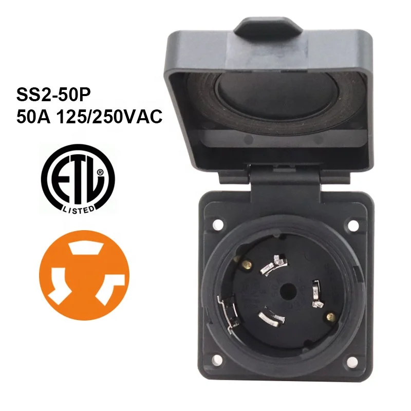 50 Amp 125V 250V AC RV Plug Twist Lock Inlet SS2-50P Shore Power Receptacle for Marine Boat Trailer Camper PVC Wall Socket